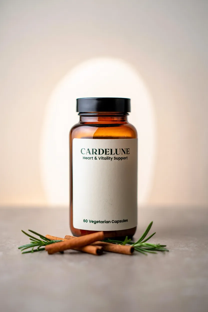 Cardelune supplement bottle with natural ingredients for heart and vitality support
